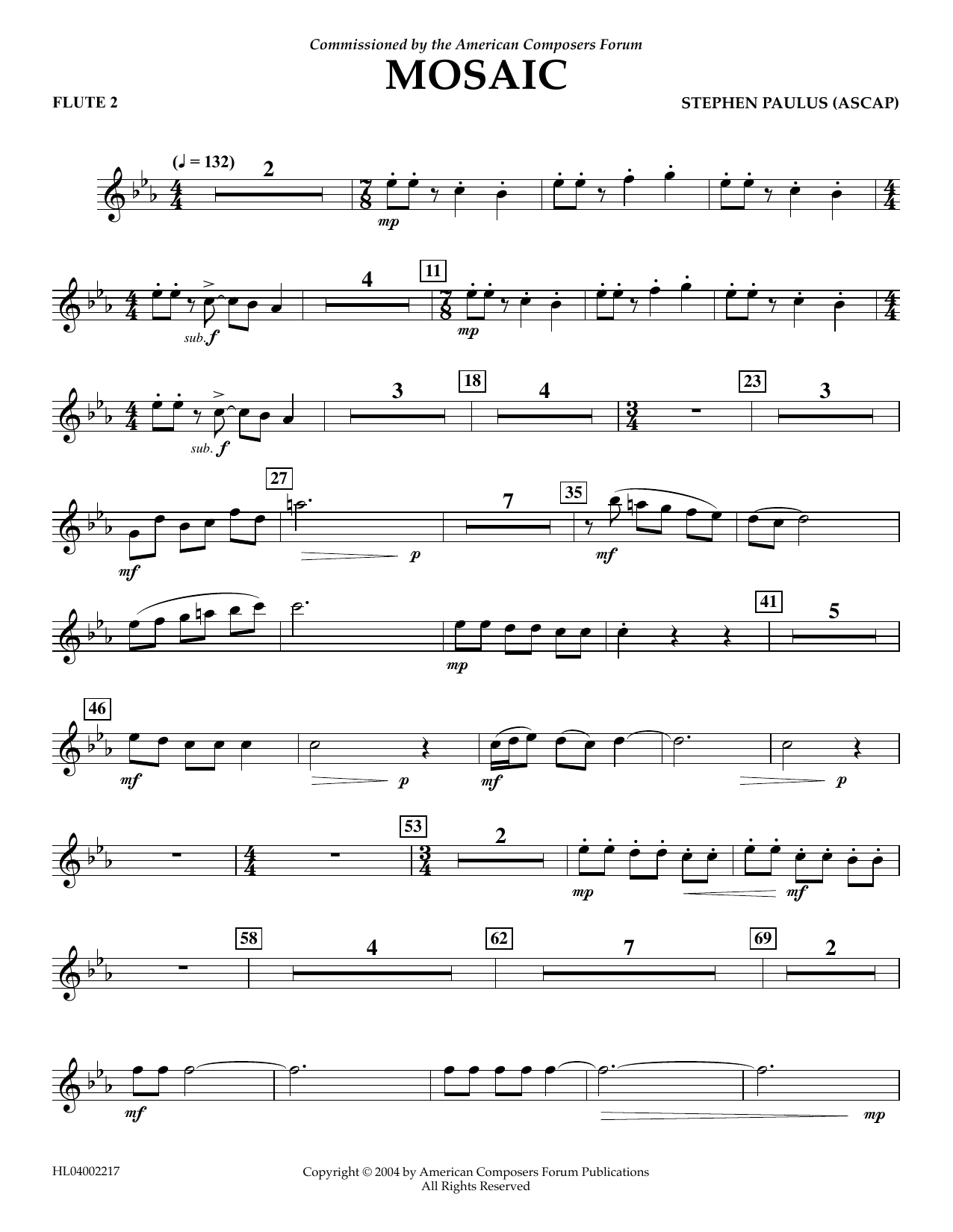 Download Stephen Paulus Mosaic - Flute 2 Sheet Music and learn how to play Concert Band PDF digital score in minutes