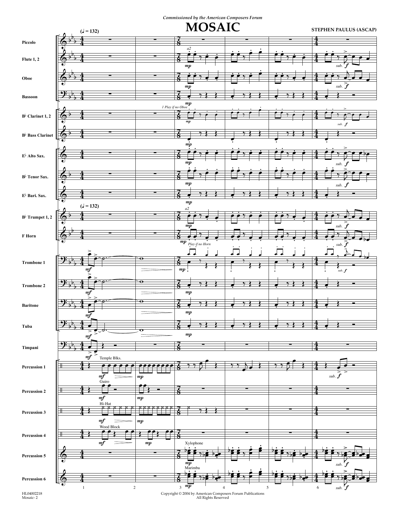 Download Stephen Paulus Mosaic - Full Score Sheet Music and learn how to play Concert Band PDF digital score in minutes