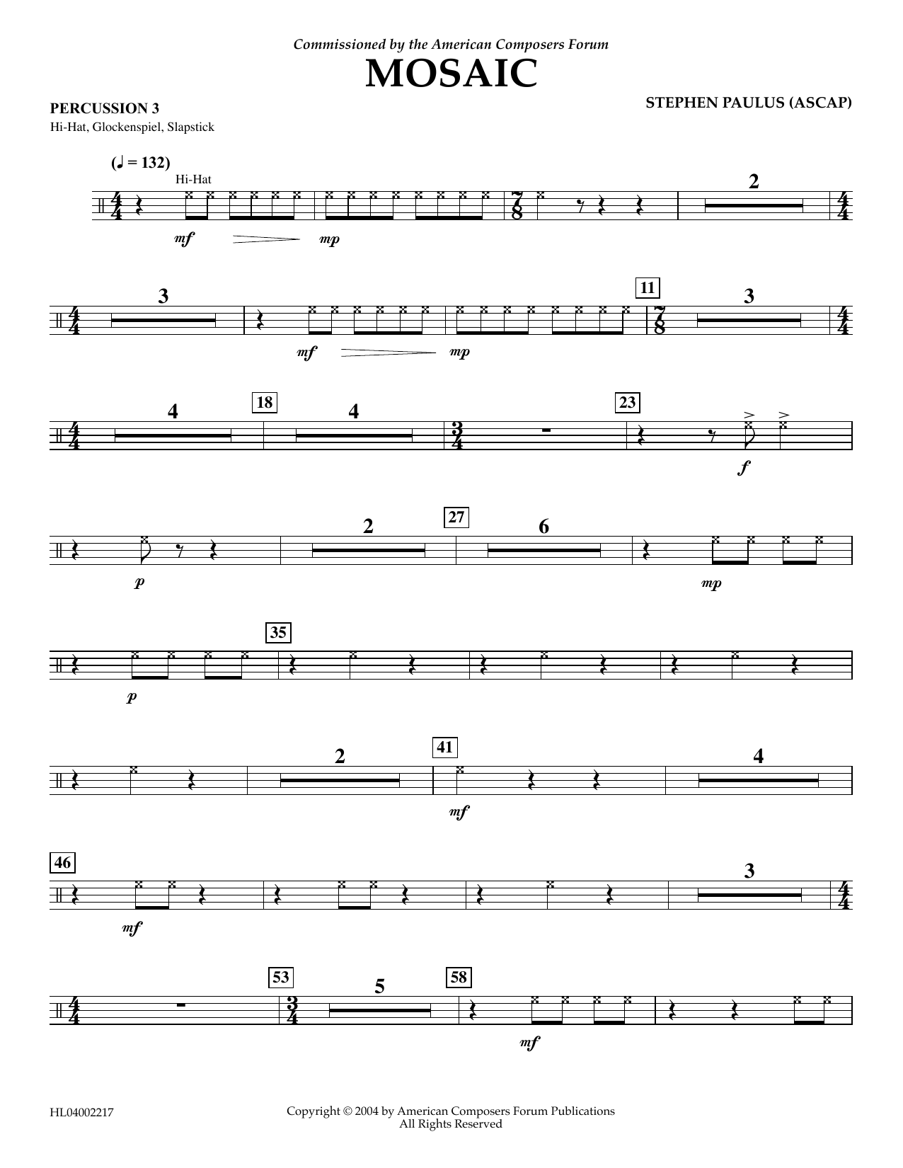 Download Stephen Paulus Mosaic - Percussion 3 Sheet Music and learn how to play Concert Band PDF digital score in minutes