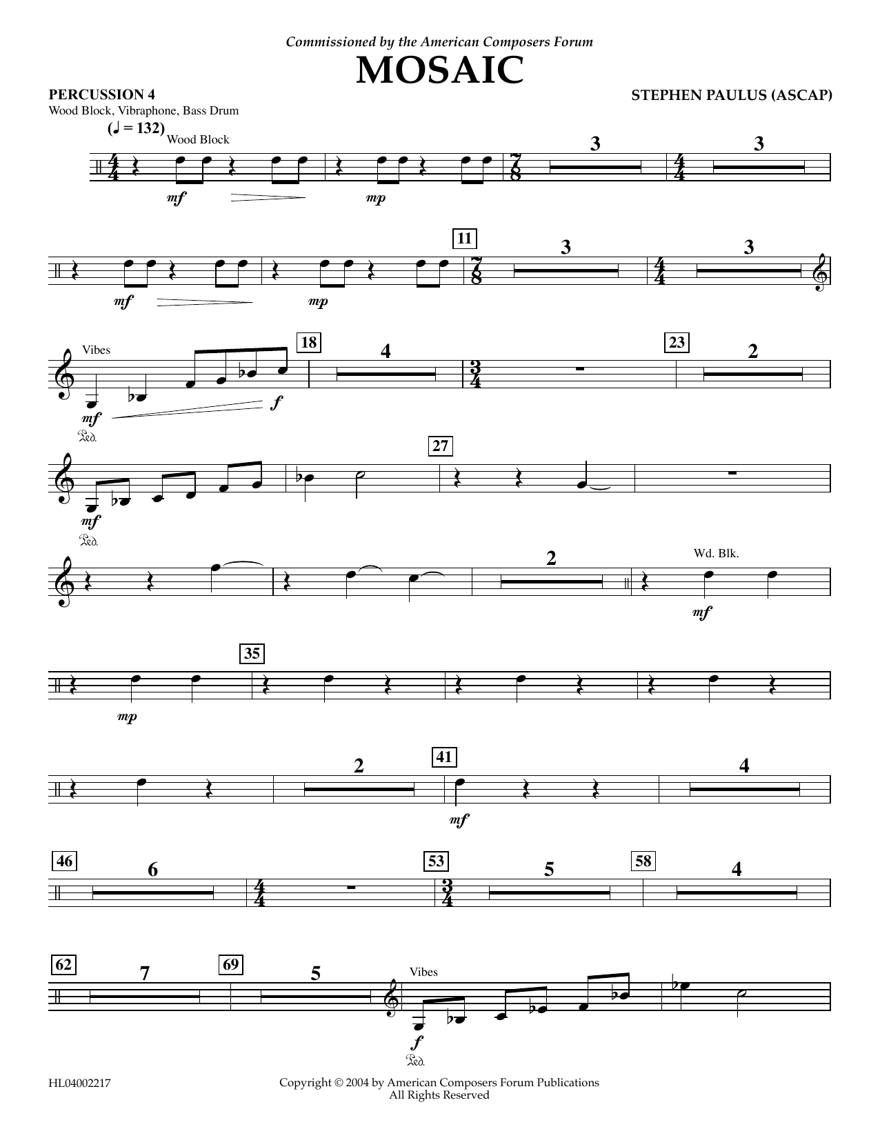 Download Stephen Paulus Mosaic - Percussion 4 Sheet Music and learn how to play Concert Band PDF digital score in minutes