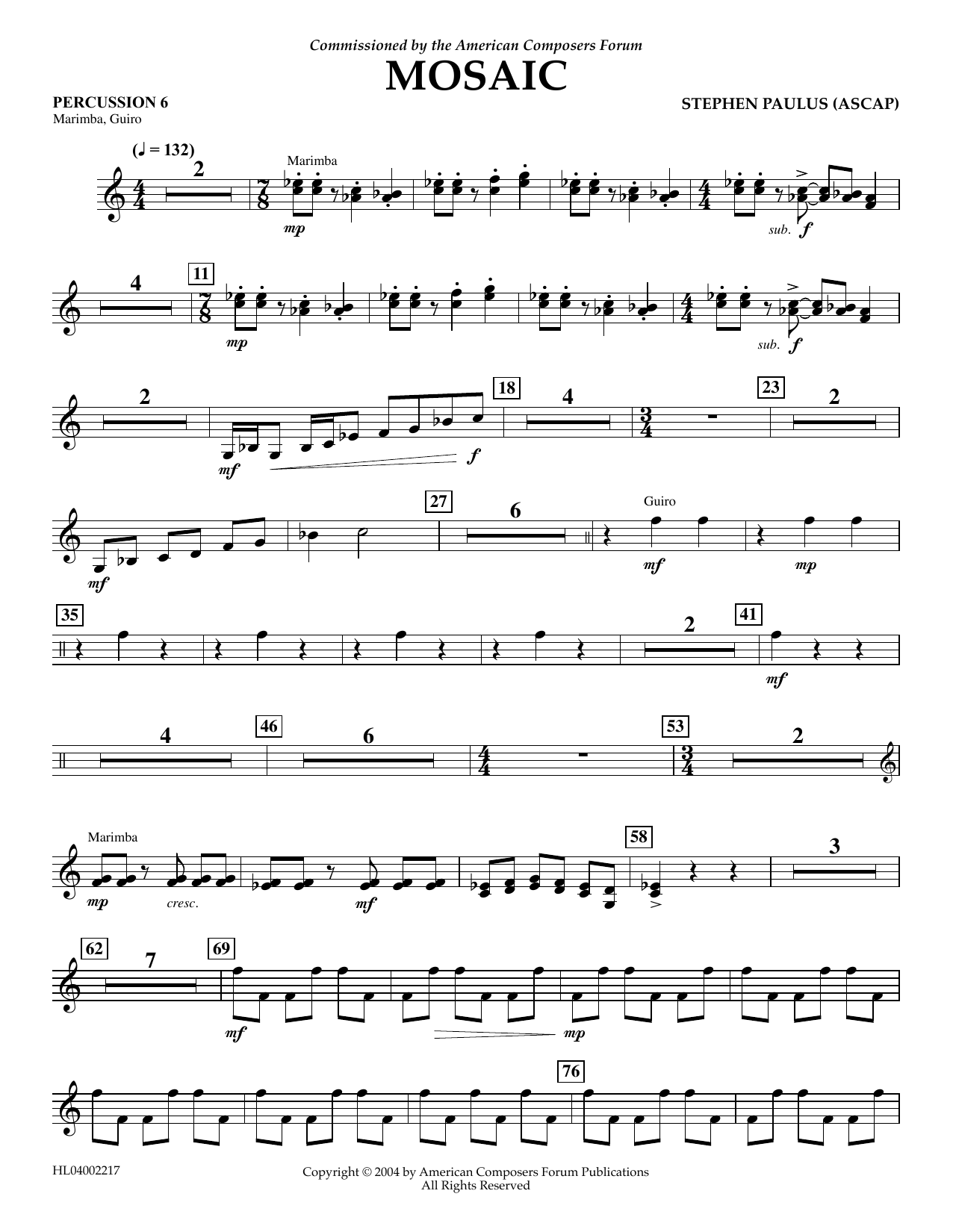 Download Stephen Paulus Mosaic - Percussion 6 Sheet Music and learn how to play Concert Band PDF digital score in minutes