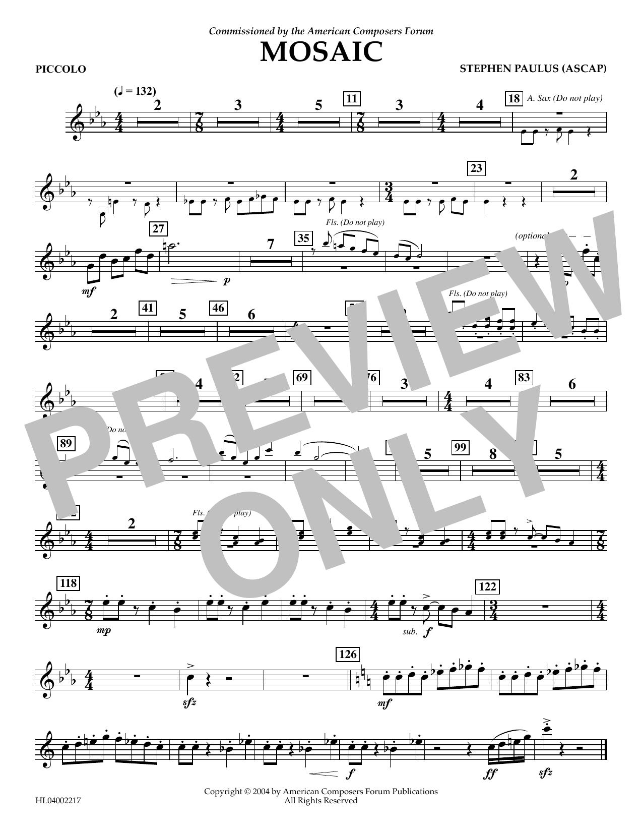 Download Stephen Paulus Mosaic - Piccolo Sheet Music and learn how to play Concert Band PDF digital score in minutes
