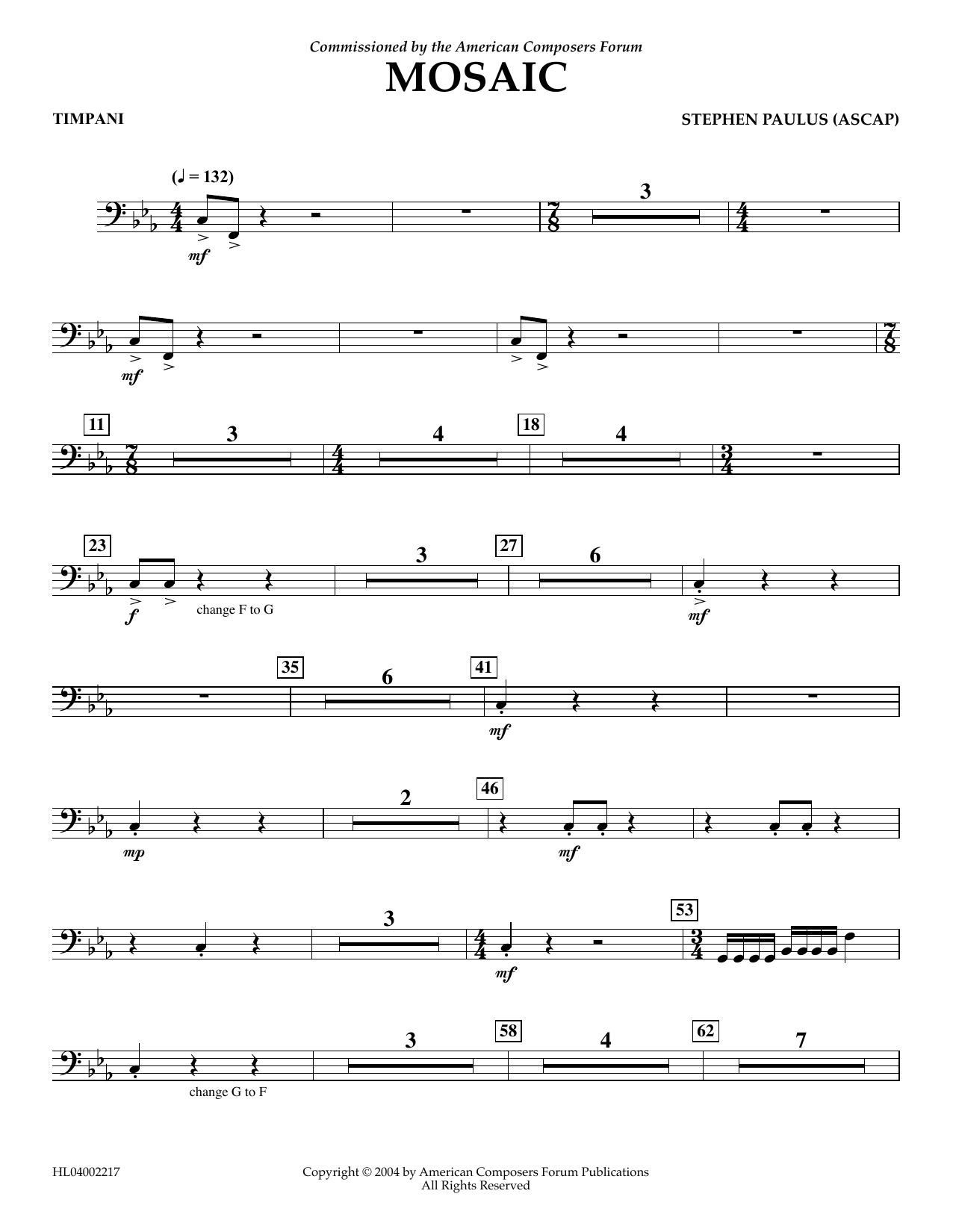 Download Stephen Paulus Mosaic - Timpani Sheet Music and learn how to play Concert Band PDF digital score in minutes