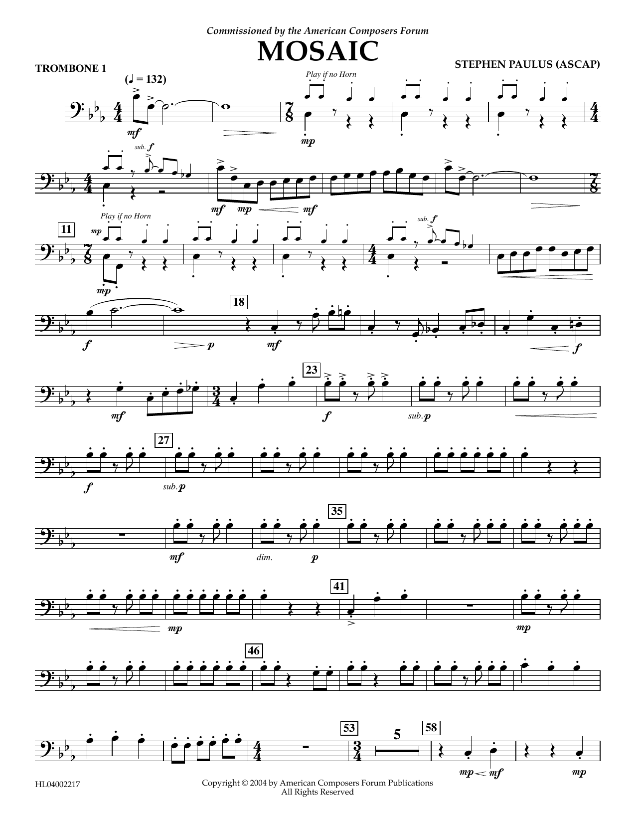 Download Stephen Paulus Mosaic - Trombone 1 Sheet Music and learn how to play Concert Band PDF digital score in minutes