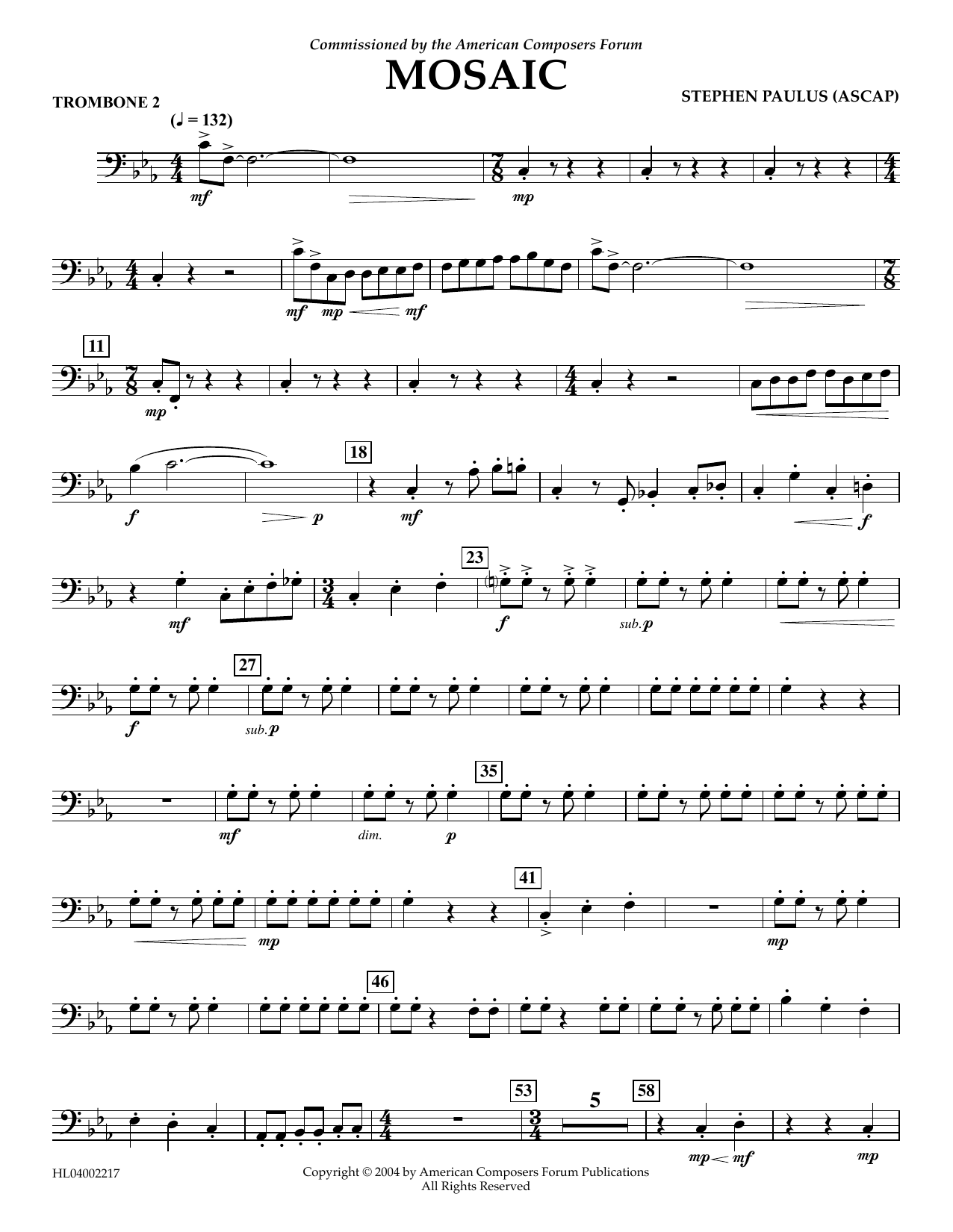 Download Stephen Paulus Mosaic - Trombone 2 Sheet Music and learn how to play Concert Band PDF digital score in minutes