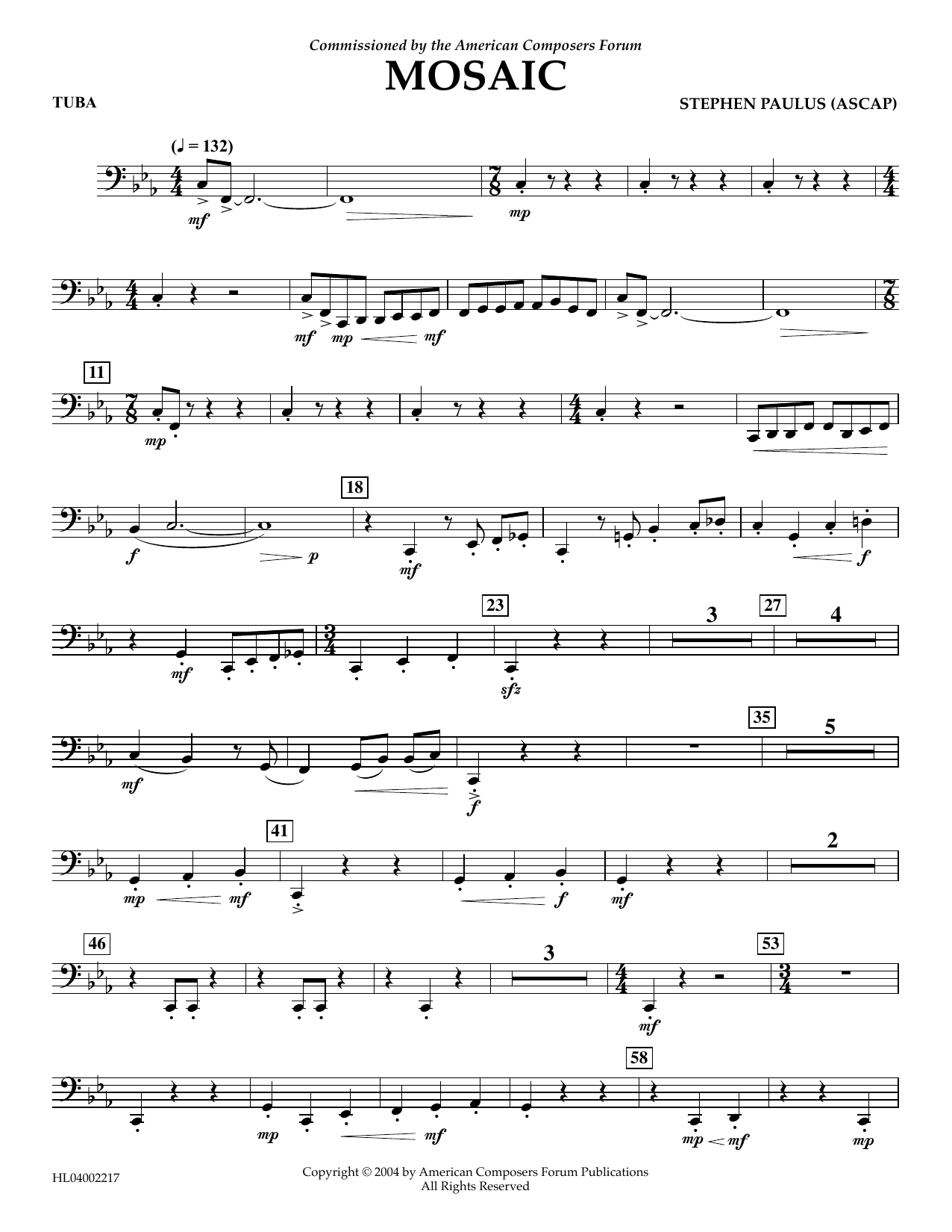 Download Stephen Paulus Mosaic - Tuba Sheet Music and learn how to play Concert Band PDF digital score in minutes