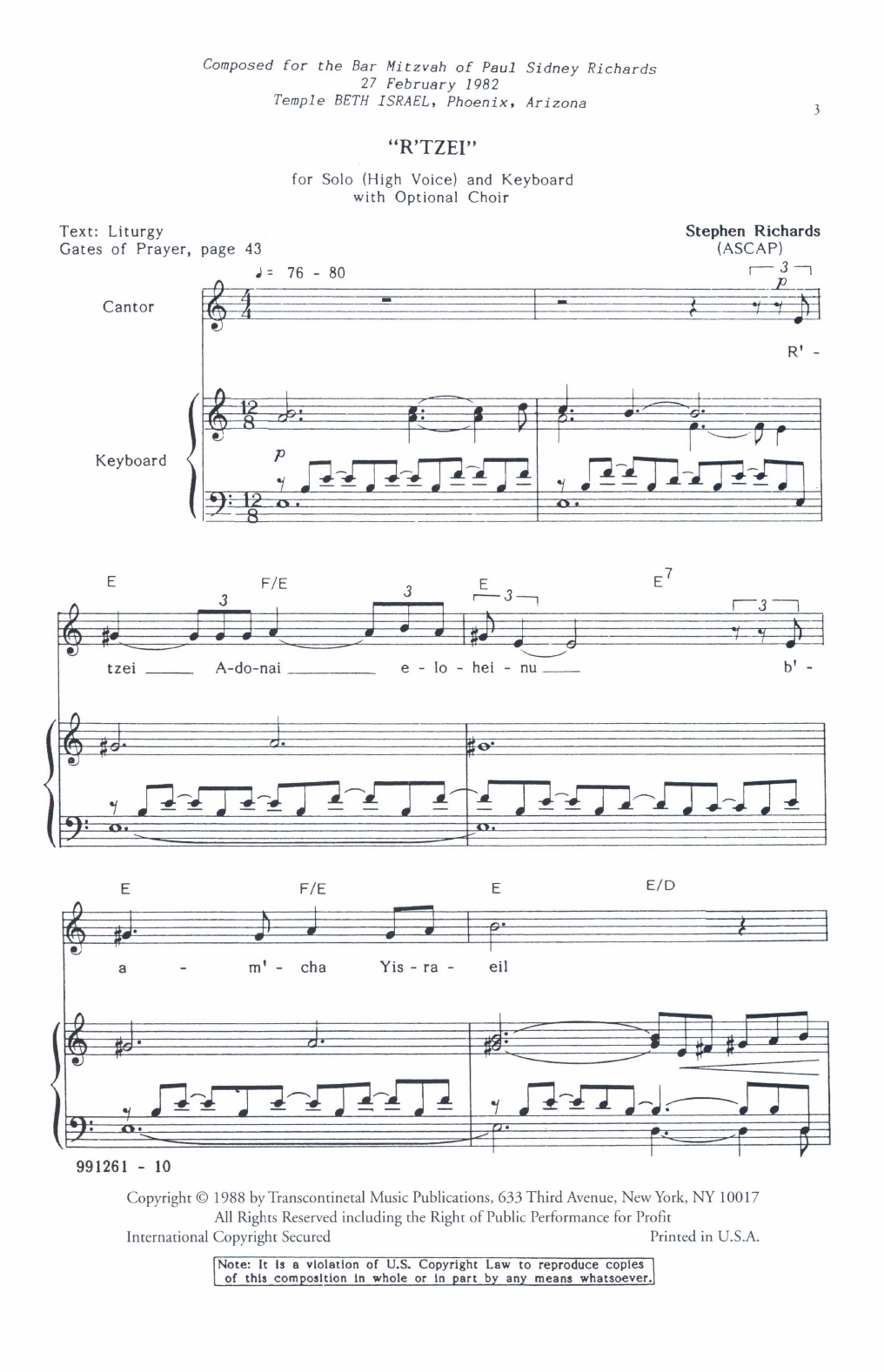 Download Stephen Richards R'Tzei (for Solo High Voice with optional SATB Choir) Sheet Music and learn how to play SATB Choir PDF digital score in minutes