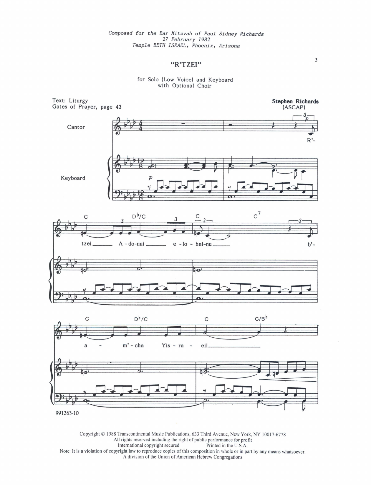 Download Stephen Richards R'Tzei (for Solo Low Voice with optional SATB Choir) Sheet Music and learn how to play SATB Choir PDF digital score in minutes