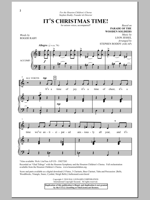 Download Stephen Roddy It's Christmas Time! Sheet Music and learn how to play Unison Choir PDF digital score in minutes