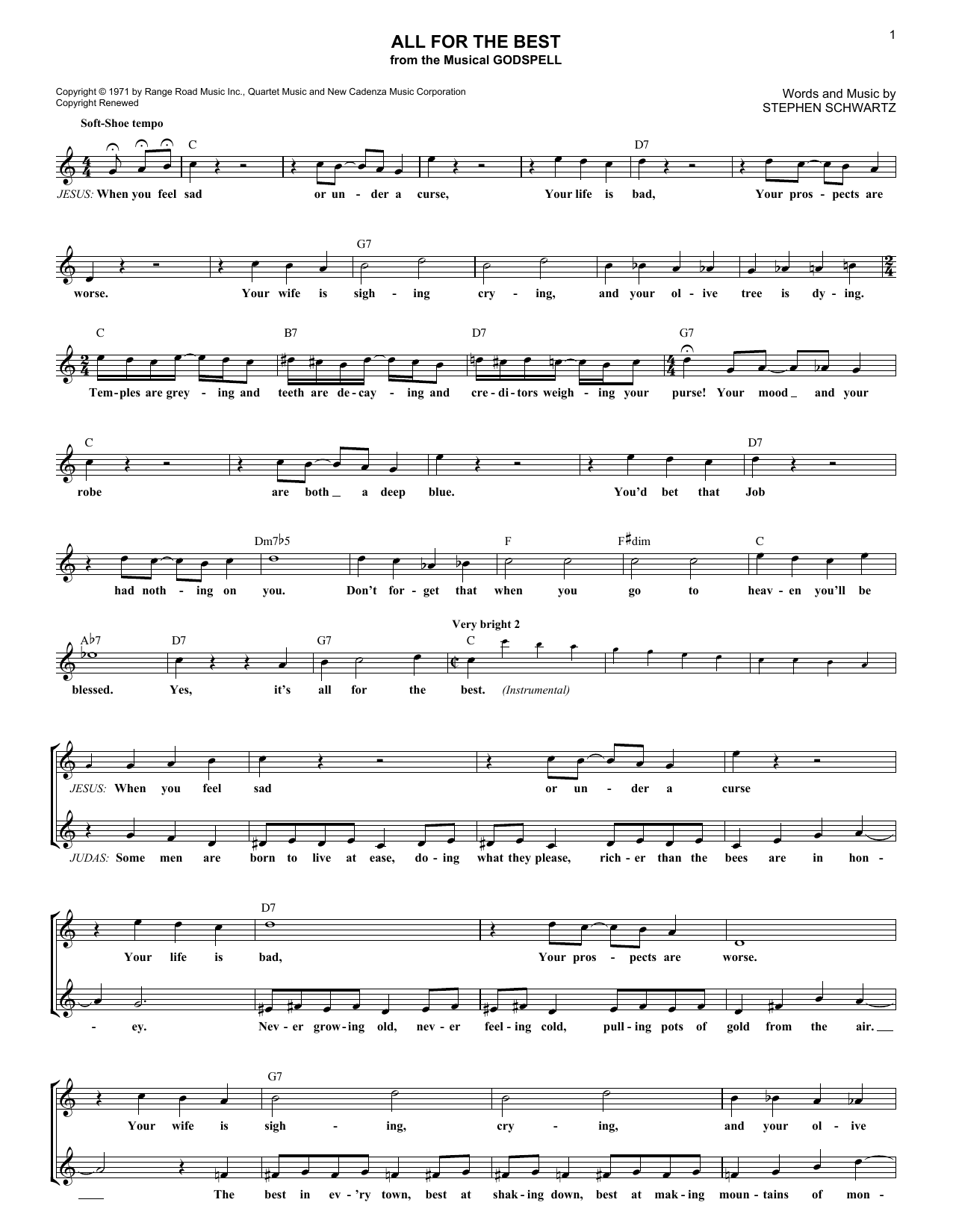 Download Stephen Schwartz All For The Best Sheet Music and learn how to play Melody Line, Lyrics & Chords PDF digital score in minutes