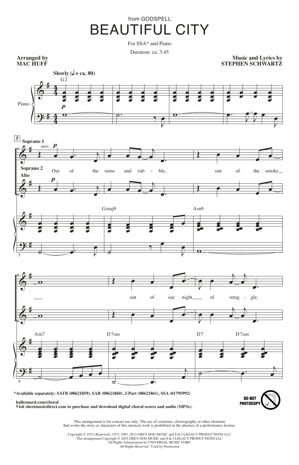 Download Stephen Schwartz Beautiful City (from Godspell) (arr. Mac Huff) Sheet Music and learn how to play 2-Part Choir PDF digital score in minutes