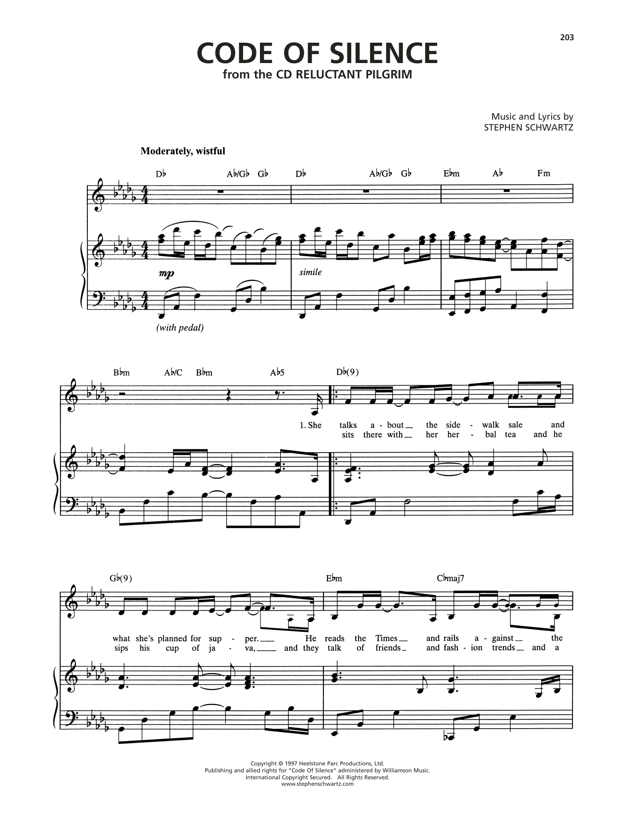 Download Stephen Schwartz Code Of Silence Sheet Music and learn how to play Piano & Vocal PDF digital score in minutes