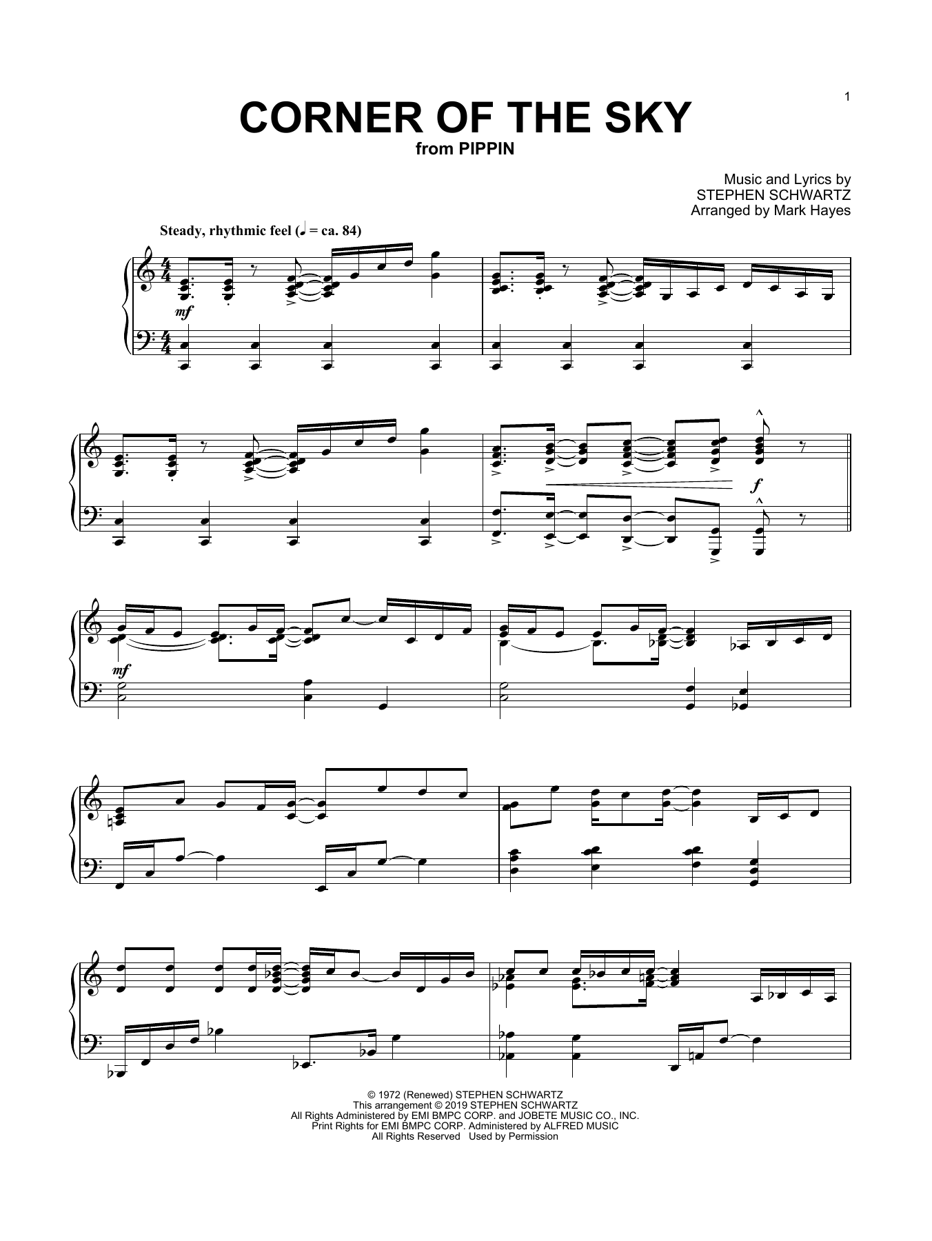 Download Stephen Schwartz Corner Of The Sky (from Pippin) (arr. Mark Hayes) Sheet Music and learn how to play Piano Solo PDF digital score in minutes