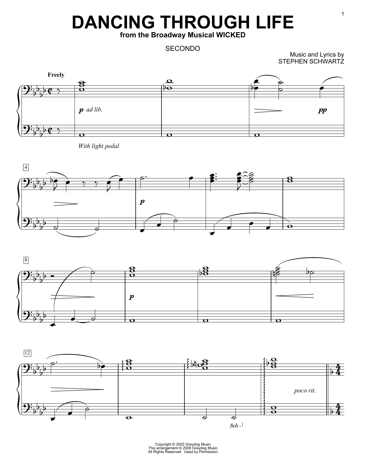 Download Stephen Schwartz Dancing Through Life (from Wicked) (arr. Carol Klose) Sheet Music and learn how to play Piano Duet PDF digital score in minutes