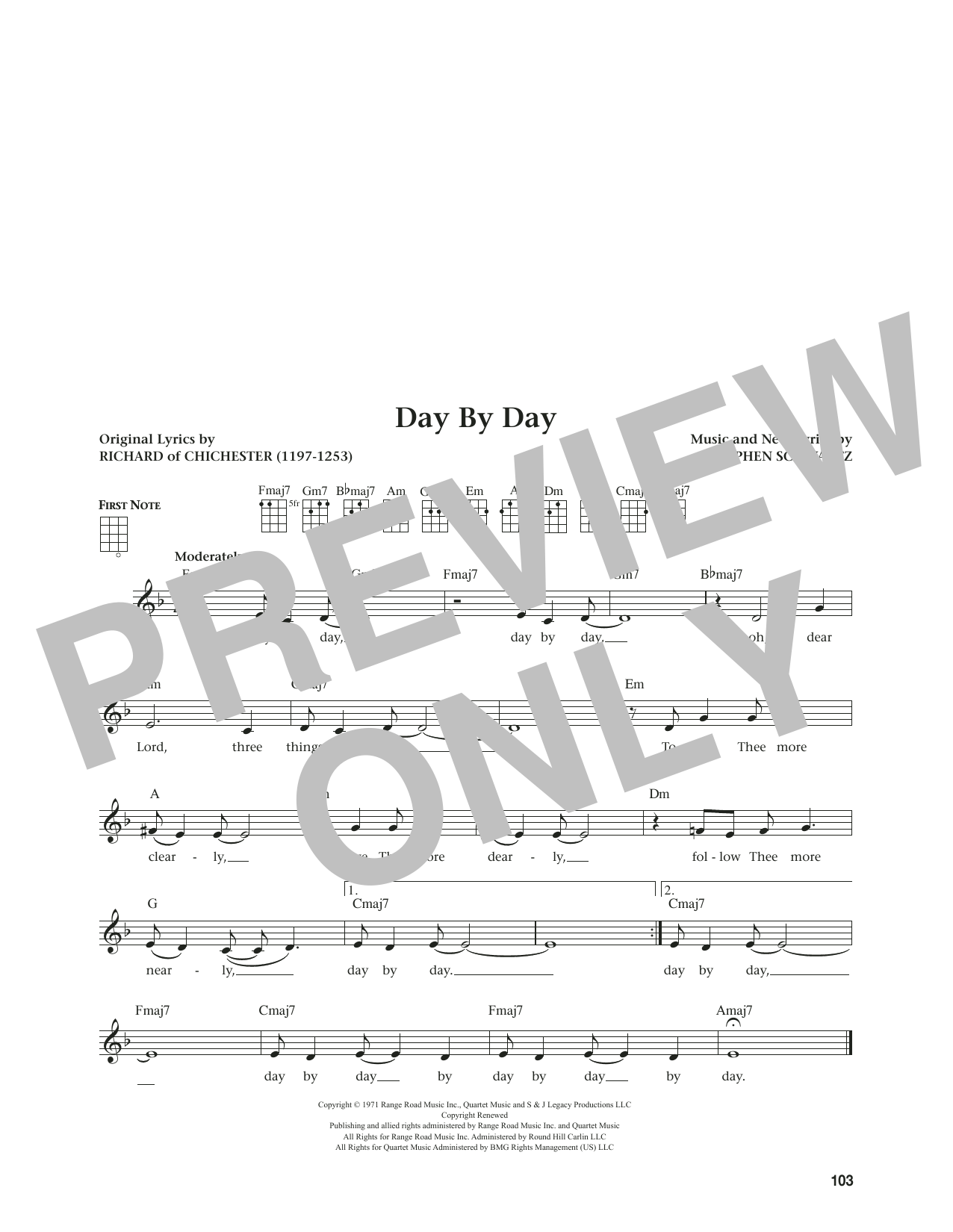 Download Stephen Schwartz Day By Day (from Godspell) (from The Daily Ukulele) (arr. Jim Beloff) Sheet Music and learn how to play Ukulele PDF digital score in minutes