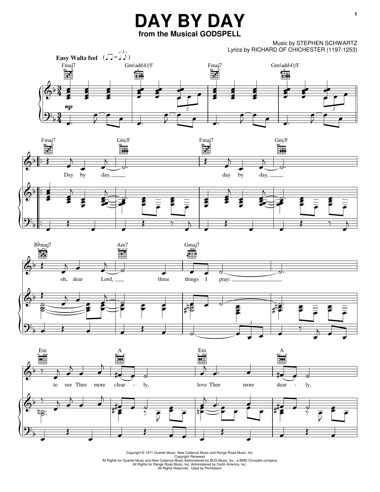 Download Stephen Schwartz Day By Day Sheet Music and learn how to play Piano, Vocal & Guitar (Right-Hand Melody) PDF digital score in minutes