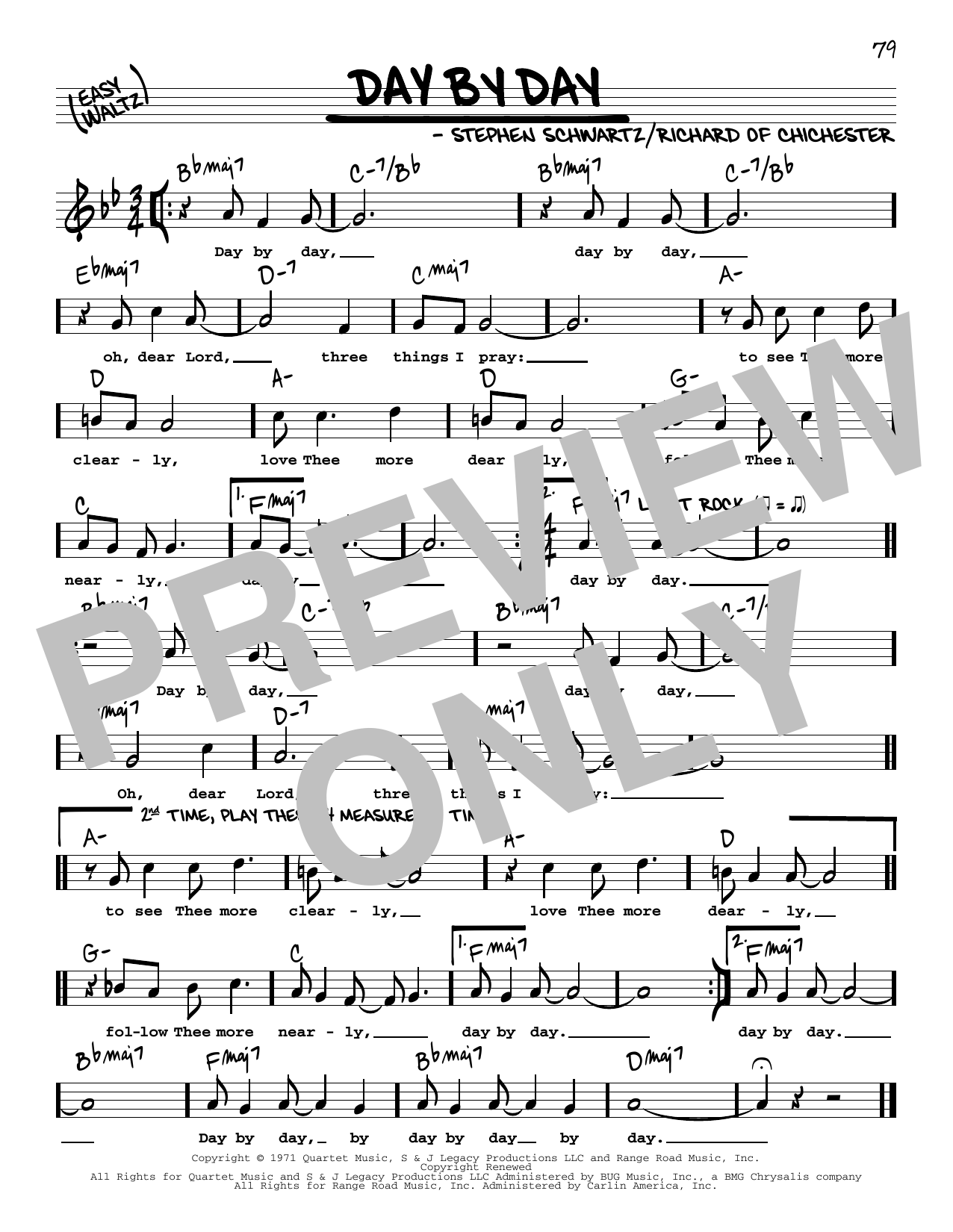 Download Stephen Schwartz Day By Day (High Voice) Sheet Music and learn how to play Real Book – Melody, Lyrics & Chords PDF digital score in minutes