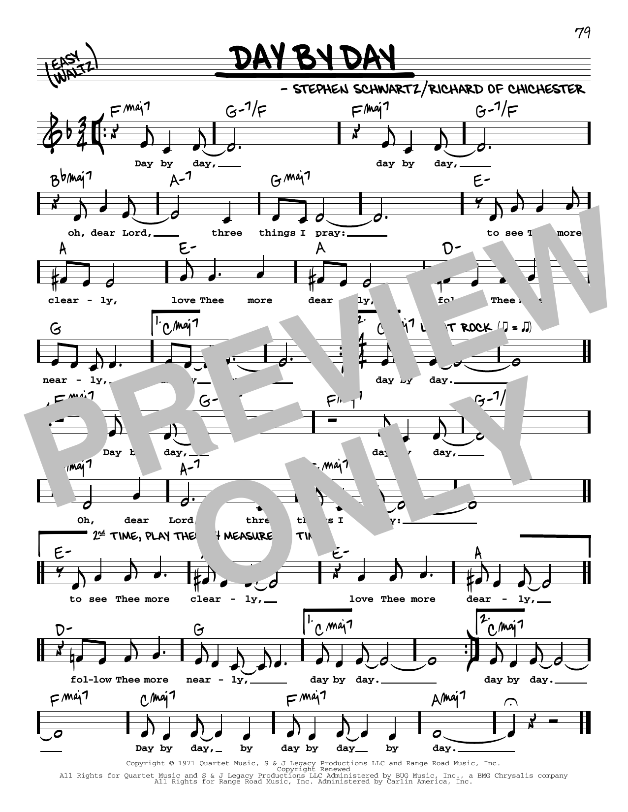 Download Stephen Schwartz Day By Day (Low Voice) Sheet Music and learn how to play Real Book – Melody, Lyrics & Chords PDF digital score in minutes