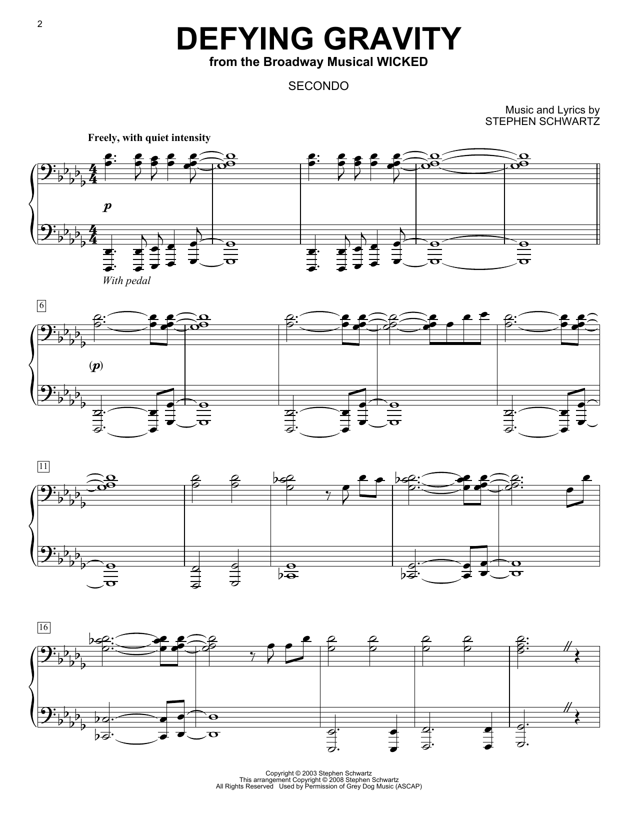 Download Stephen Schwartz Defying Gravity Sheet Music and learn how to play Piano Duet PDF digital score in minutes