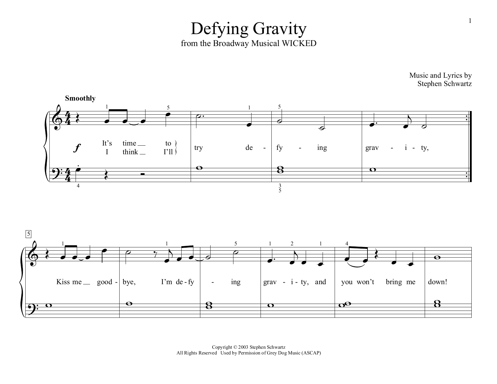 Download Stephen Schwartz Defying Gravity (from Wicked) (arr. Christopher Hussey) Sheet Music and learn how to play Educational Piano PDF digital score in minutes