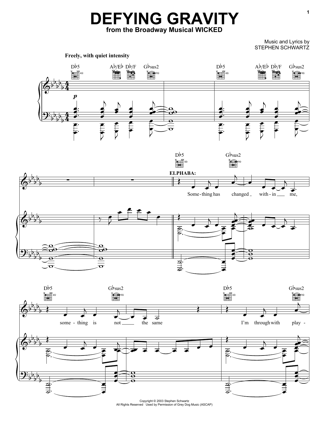 Download Stephen Schwartz Defying Gravity (from the Broadway Musical Wicked) Sheet Music and learn how to play Piano PDF digital score in minutes