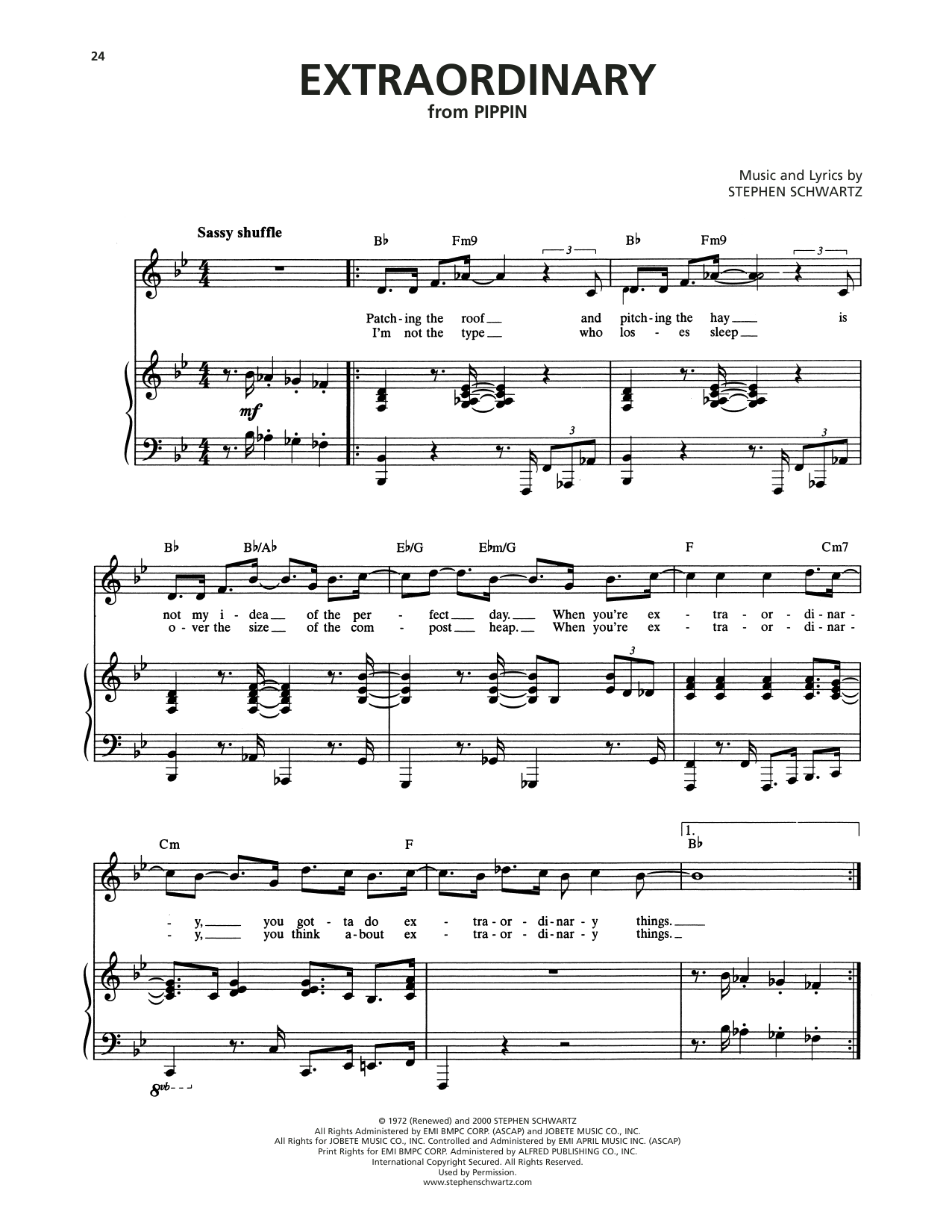 Download Stephen Schwartz Extraordinary (from Pippin) Sheet Music and learn how to play Piano & Vocal PDF digital score in minutes