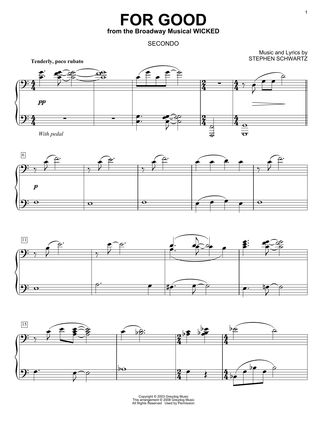 Download Stephen Schwartz For Good (from Wicked) (arr. Carol Klose) Sheet Music and learn how to play Piano Duet PDF digital score in minutes