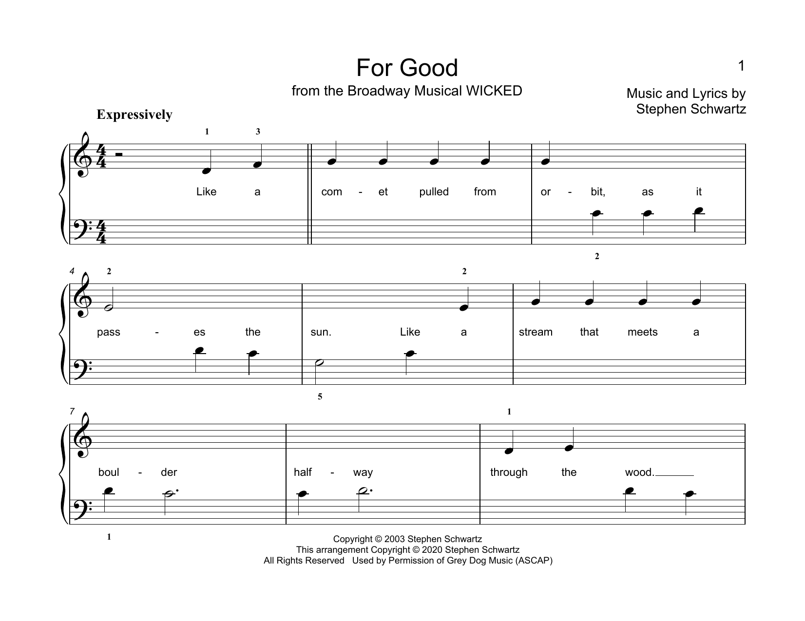 Download Stephen Schwartz For Good (from Wicked) (arr. Christopher Hussey) Sheet Music and learn how to play Educational Piano PDF digital score in minutes