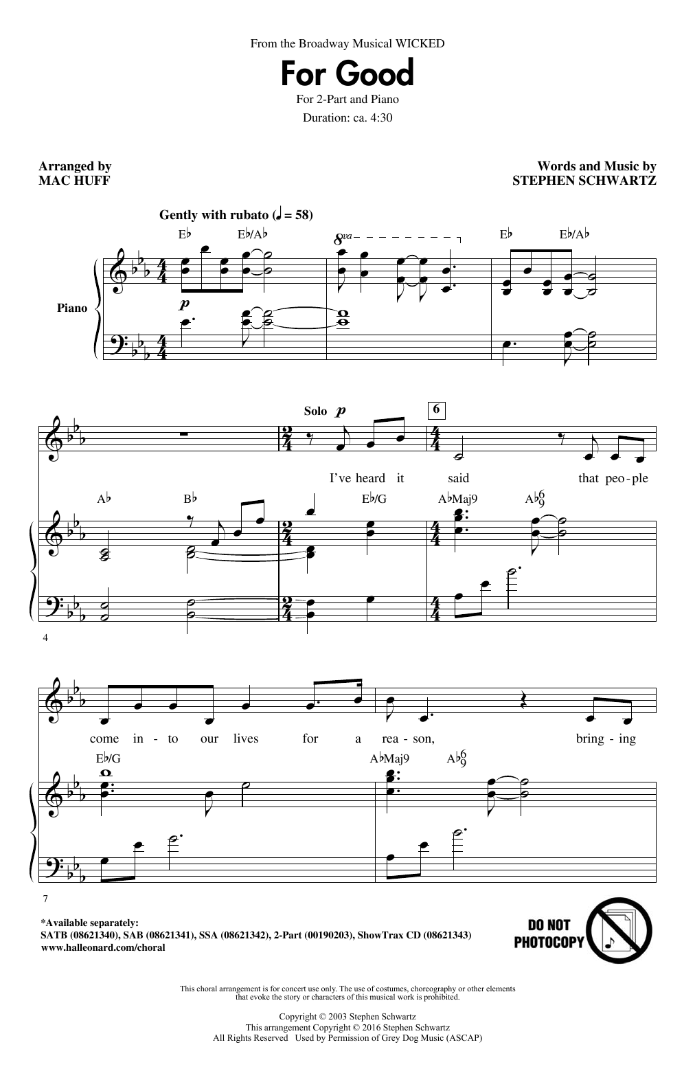 Download Stephen Schwartz For Good (from Wicked) (arr. Mac Huff) Sheet Music and learn how to play SAB Choir PDF digital score in minutes
