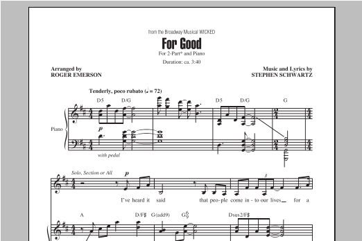Download Stephen Schwartz For Good (from Wicked) (arr. Roger Emerson) Sheet Music and learn how to play 3-Part Mixed PDF digital score in minutes