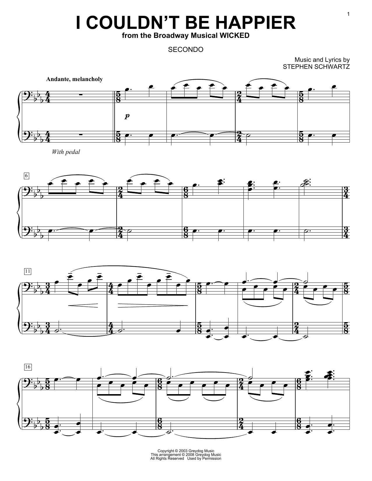 Download Stephen Schwartz I Couldn't Be Happier (from Wicked) (arr. Carol Klose) Sheet Music and learn how to play Piano Duet PDF digital score in minutes