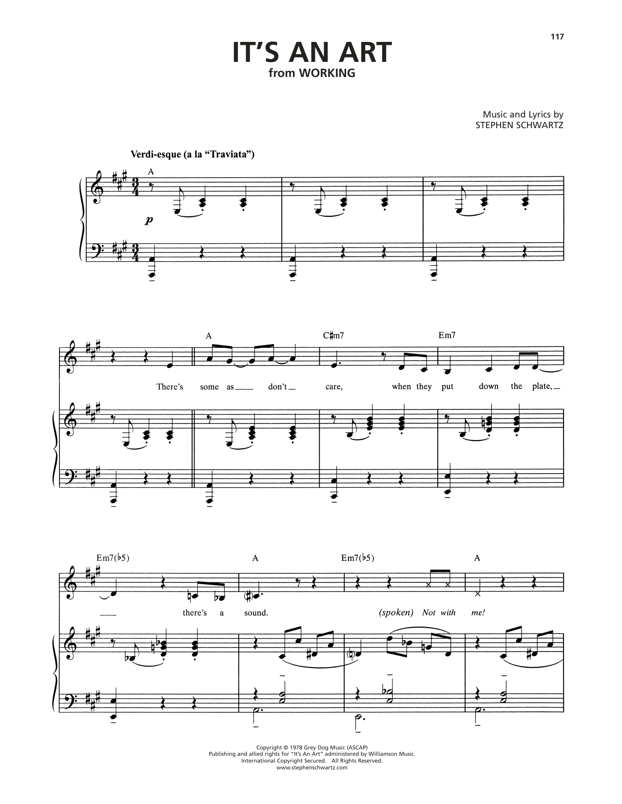 Download Stephen Schwartz It's An Art (from Working) Sheet Music and learn how to play Piano & Vocal PDF digital score in minutes