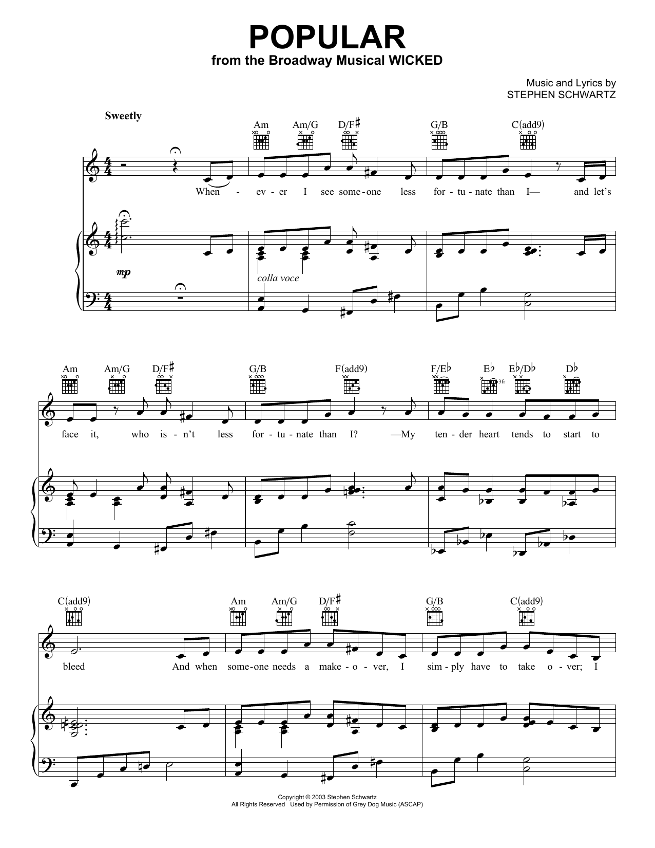 Download Stephen Schwartz Popular (from Wicked) Sheet Music and learn how to play Piano PDF digital score in minutes