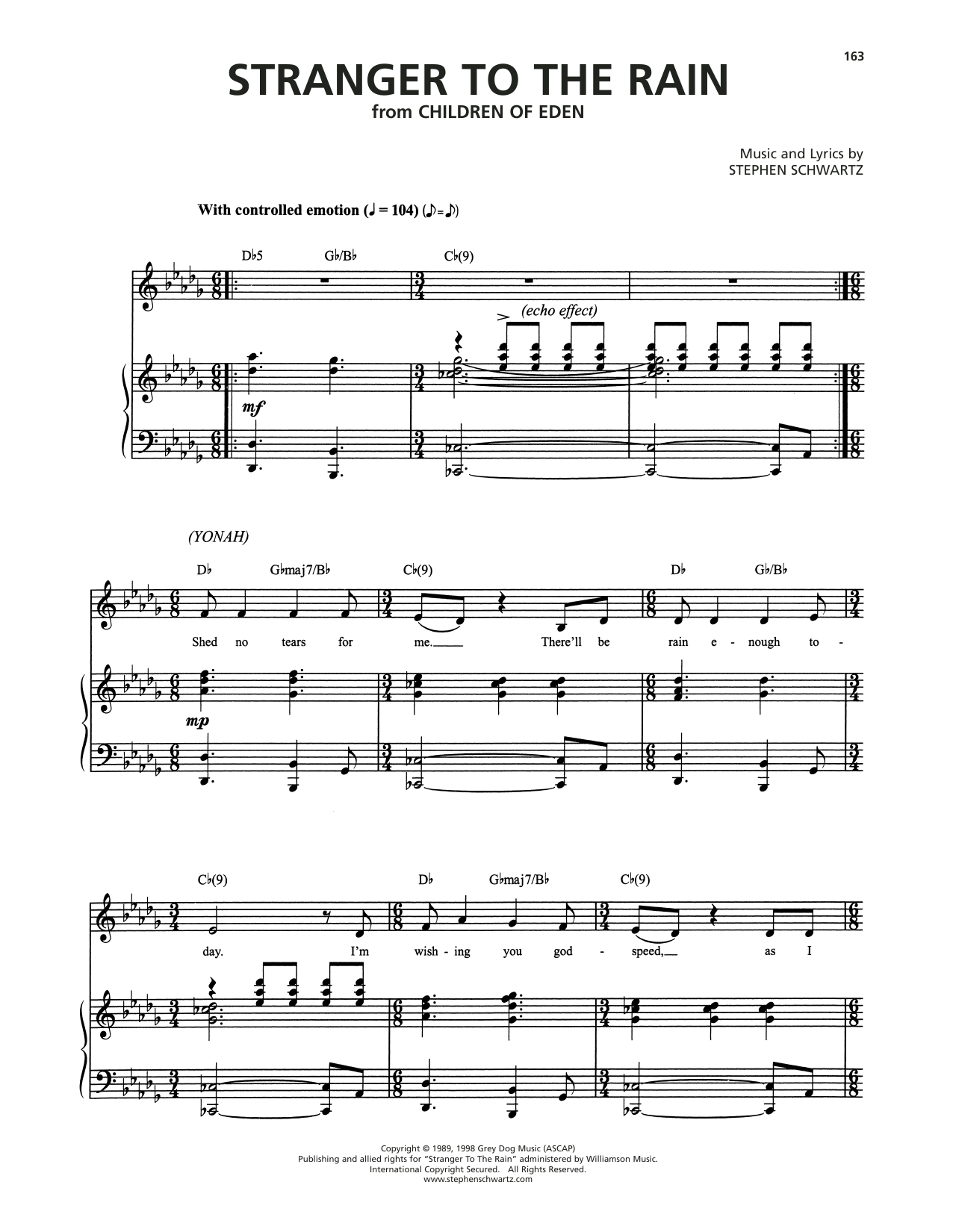 Download Stephen Schwartz Stranger To The Rain (from Children Of Eden) Sheet Music and learn how to play Piano & Vocal PDF digital score in minutes