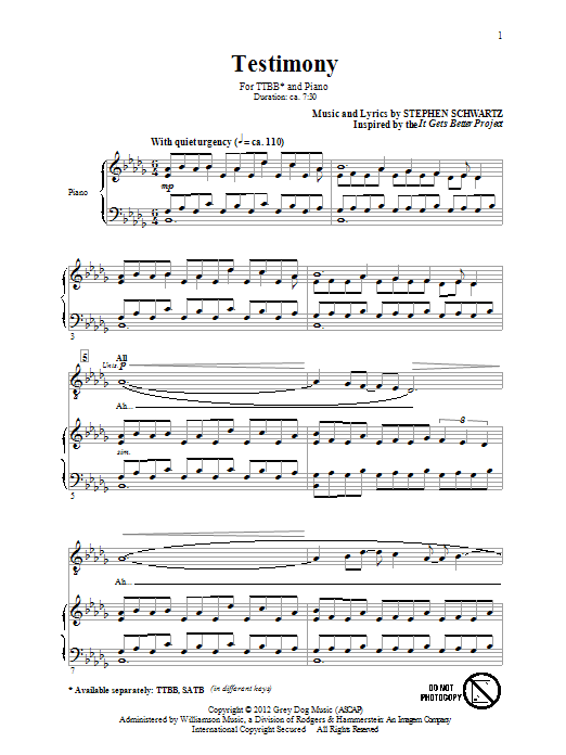 Download Stephen Schwartz Testimony Sheet Music and learn how to play SATB PDF digital score in minutes