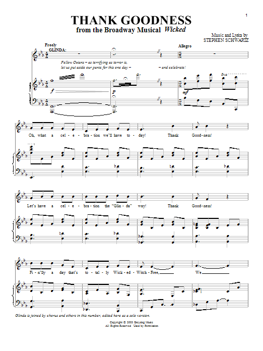 Download Stephen Schwartz Thank Goodness Sheet Music and learn how to play Piano, Vocal & Guitar (Right-Hand Melody) PDF digital score in minutes