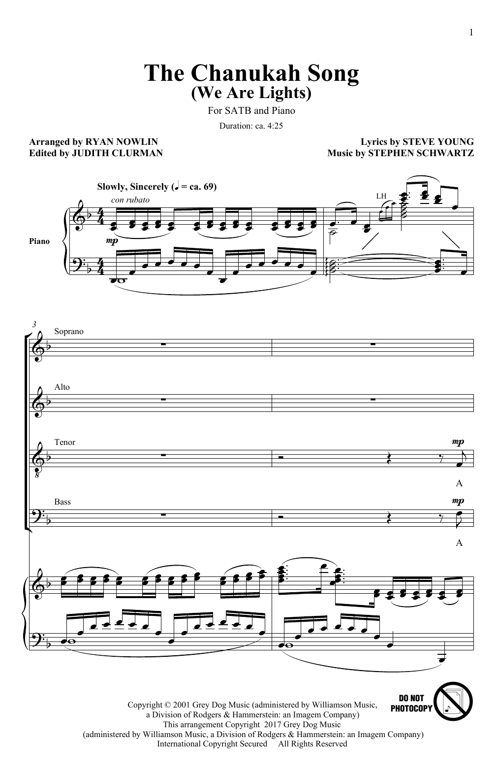 Download Ryan Nowlin The Chanukah Song (We Are Lights) Sheet Music and learn how to play SATB PDF digital score in minutes