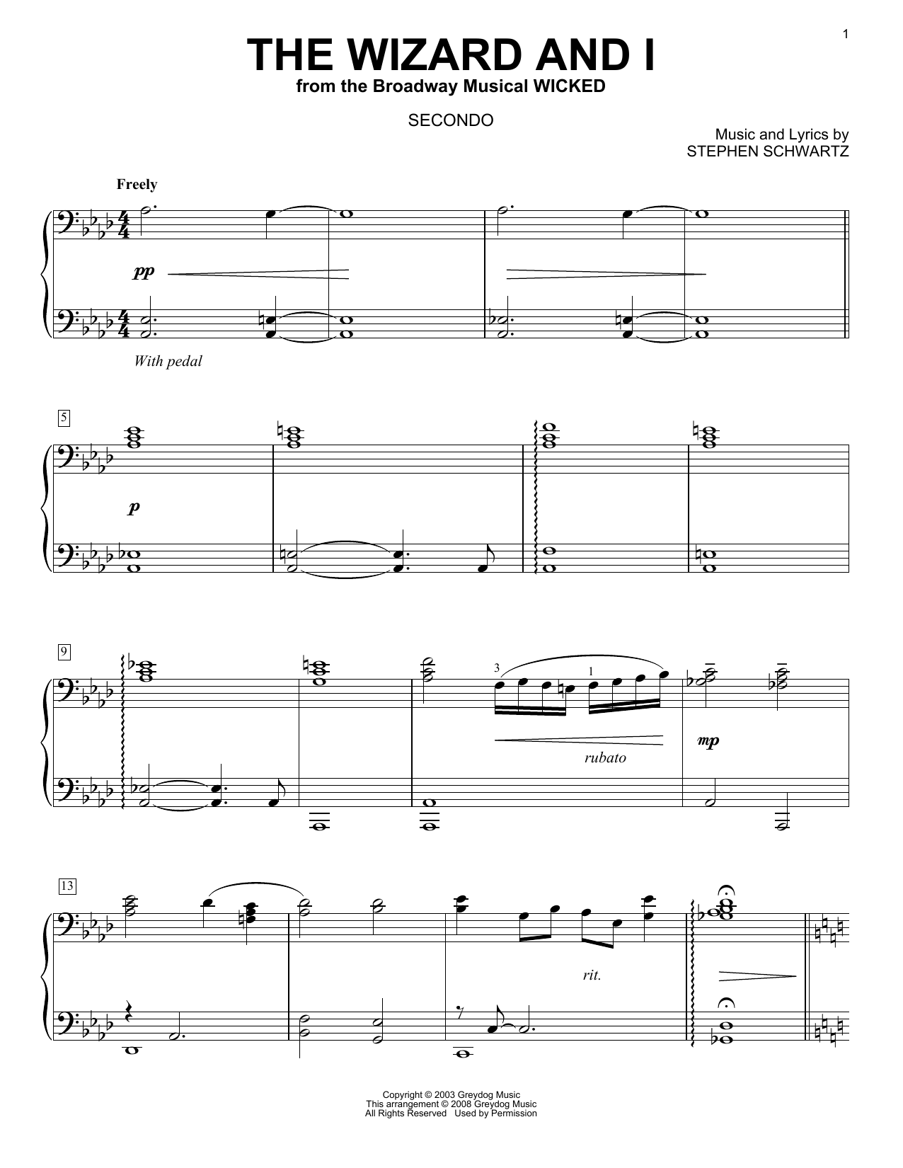 Download Stephen Schwartz The Wizard And I (from Wicked) (arr. Carol Klose) Sheet Music and learn how to play Piano Duet PDF digital score in minutes