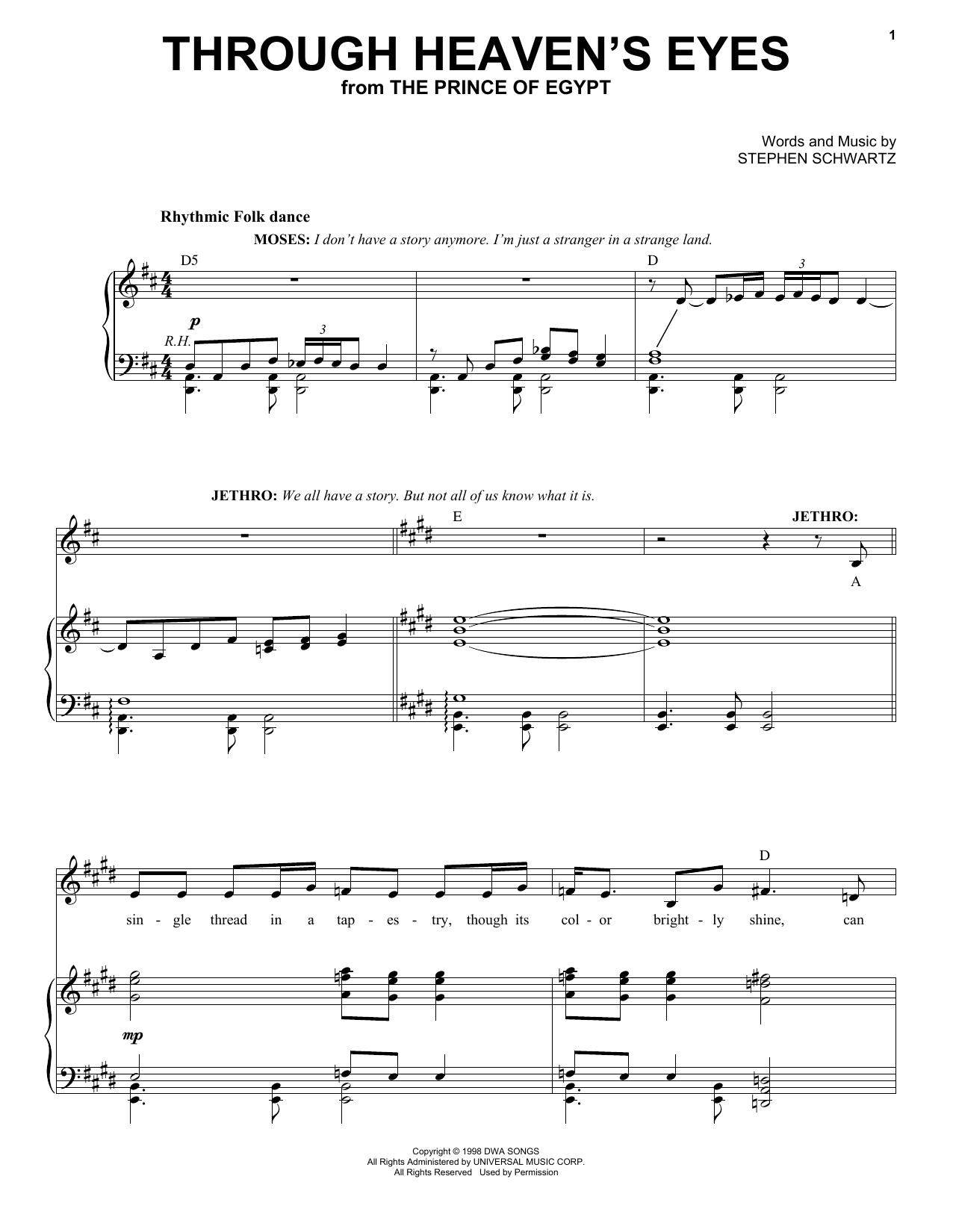 Download Stephen Schwartz Through Heaven's Eyes (from The Prince Of Egypt: A New Musical) Sheet Music and learn how to play Piano & Vocal PDF digital score in minutes