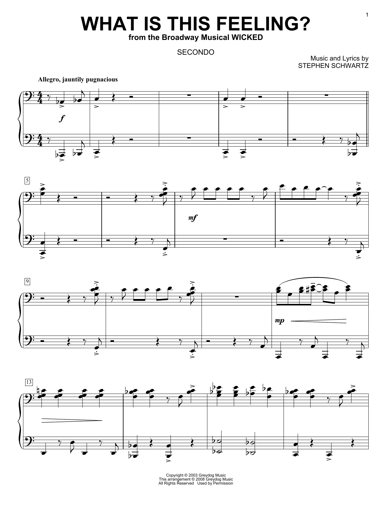Download Stephen Schwartz What Is This Feeling? (from Wicked) (arr. Carol Klose) Sheet Music and learn how to play Piano Duet PDF digital score in minutes