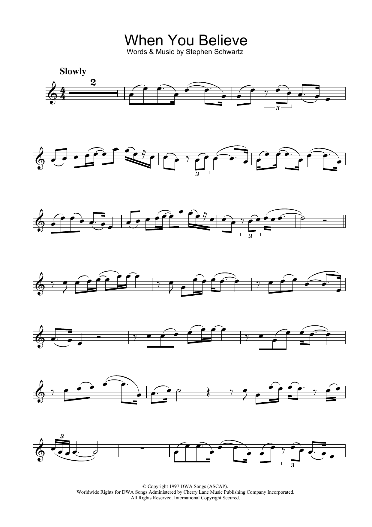 Download Stephen Schwartz When You Believe (from The Prince Of Egypt) Sheet Music and learn how to play Flute PDF digital score in minutes