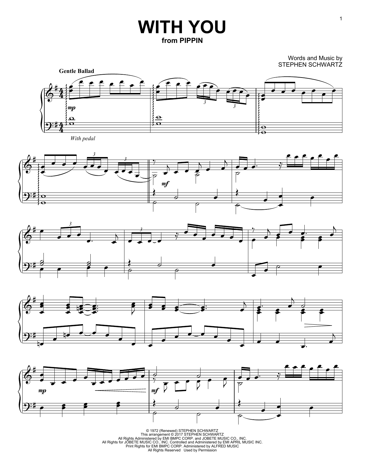 Download Stephen Schwartz With You Sheet Music and learn how to play Piano PDF digital score in minutes