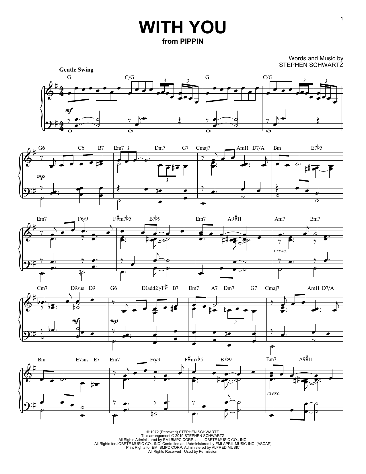 Download Stephen Schwartz With You [Jazz version] (from Pippin) Sheet Music and learn how to play Piano Solo PDF digital score in minutes