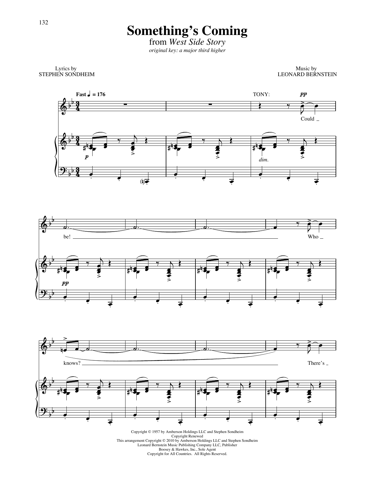 Download Stephen Sondheim & Leonard Bernstein Something's Coming (from West Side Story) Sheet Music and learn how to play Piano & Vocal PDF digital score in minutes