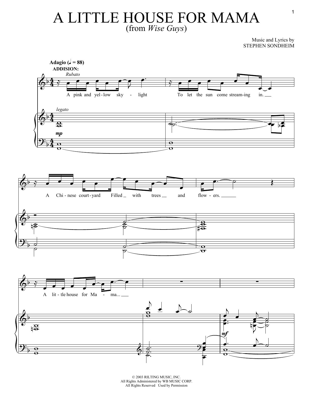 Download Stephen Sondheim A Little House For Mama Sheet Music and learn how to play Piano & Vocal PDF digital score in minutes