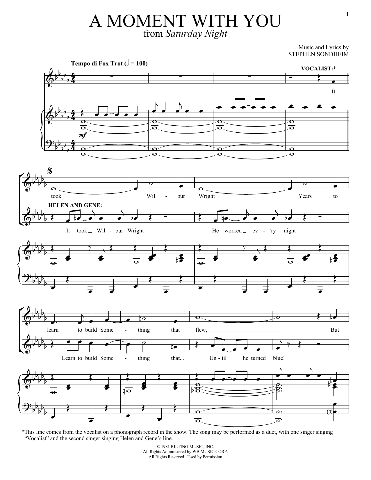 Download Stephen Sondheim A Moment With You Sheet Music and learn how to play Vocal Duet PDF digital score in minutes