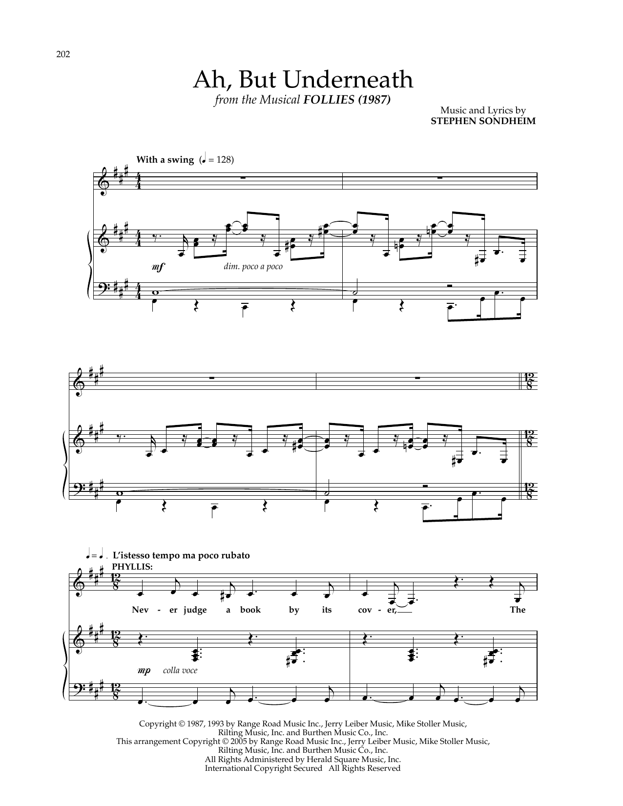 Download Stephen Sondheim Ah, But Underneath (from Follies) Sheet Music and learn how to play Piano & Vocal PDF digital score in minutes
