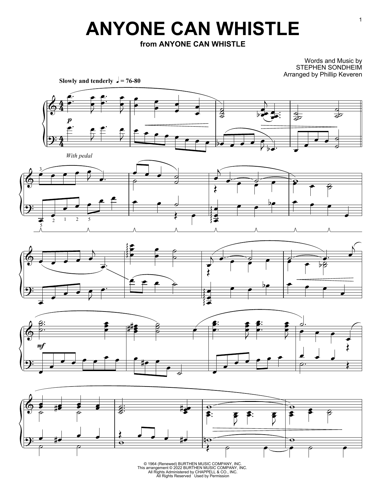 Download Stephen Sondheim Anyone Can Whistle (arr. Phillip Keveren) Sheet Music and learn how to play Piano Solo PDF digital score in minutes
