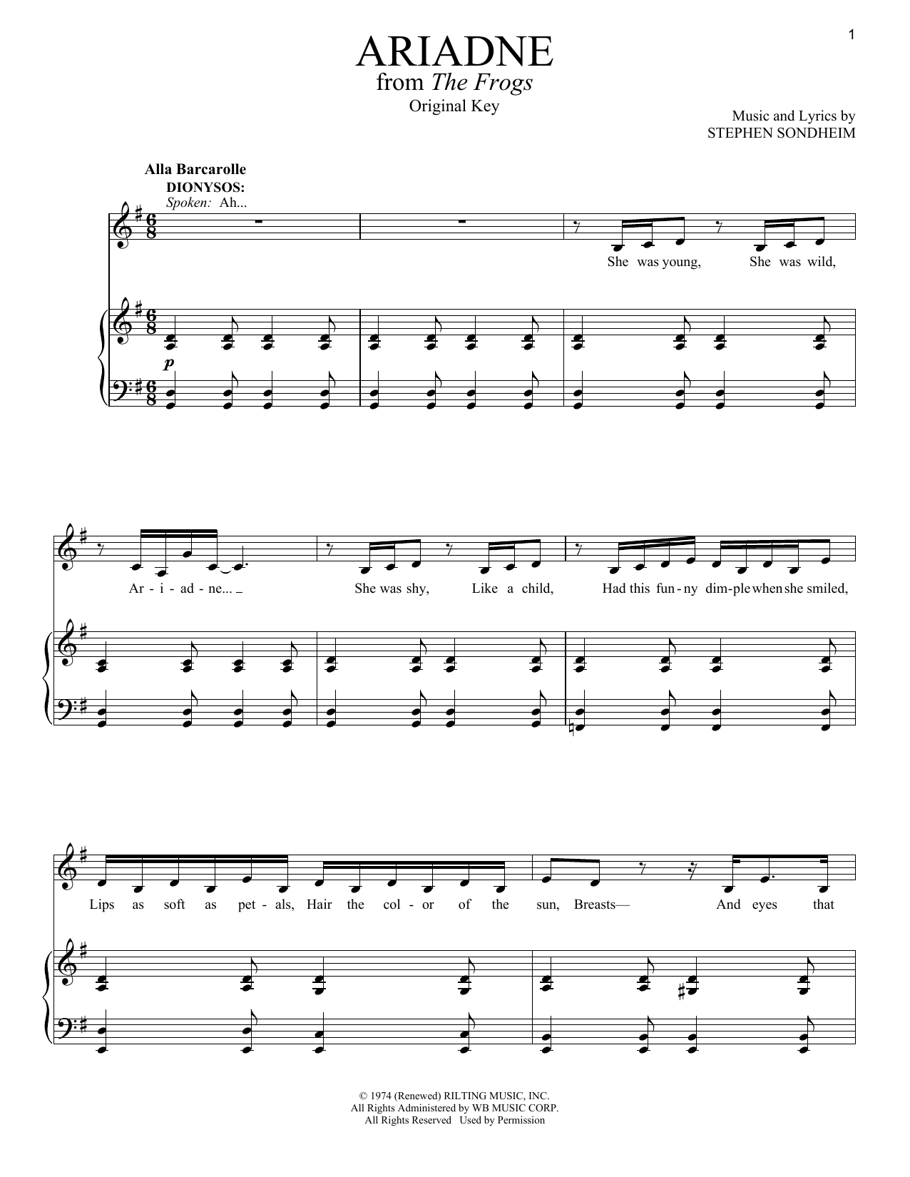 Download Stephen Sondheim Ariadne Sheet Music and learn how to play Piano & Vocal PDF digital score in minutes