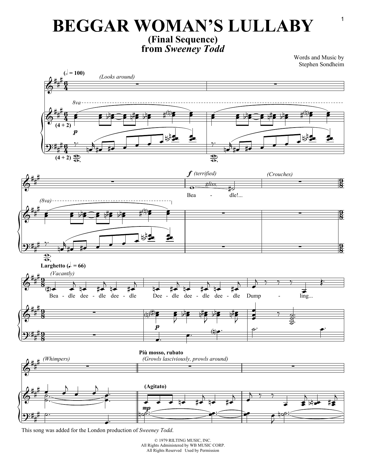 Download Stephen Sondheim Beggar Woman's Lullaby (Final Sequence) Sheet Music and learn how to play Piano & Vocal PDF digital score in minutes